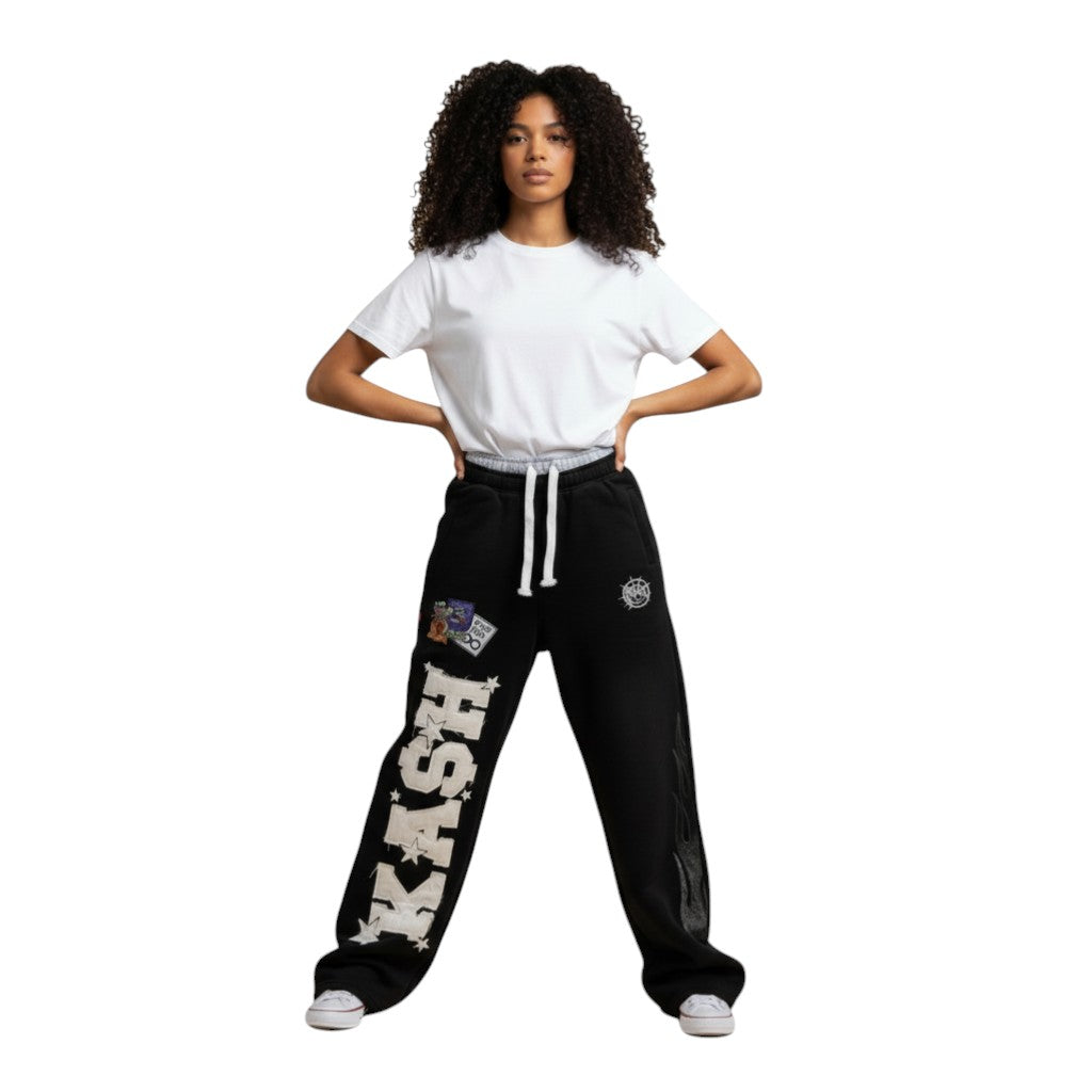 SWAGTOK black cotton blend straight leg sweatpants with