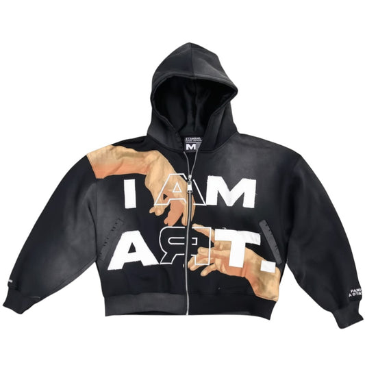 SWAGTOK black cotton blend hooded zip-up jacket with