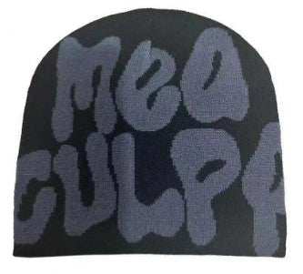 SWAGTOK black acrylic winter beanie with grey "meagulp" jacquard lettering. Thermal and windproof.