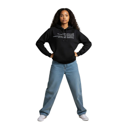 SWAGTOK black polyester hooded sweater with white text print and front pocket. Casual streetwear style.
