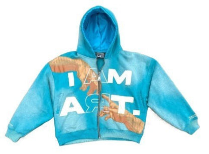 SWAGTOK blue cotton blend hooded zip-up sweatshirt with