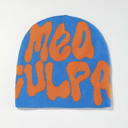 SWAGTOK blue acrylic beanie with orange graffiti-style lettering. Thermal and windproof for winter.