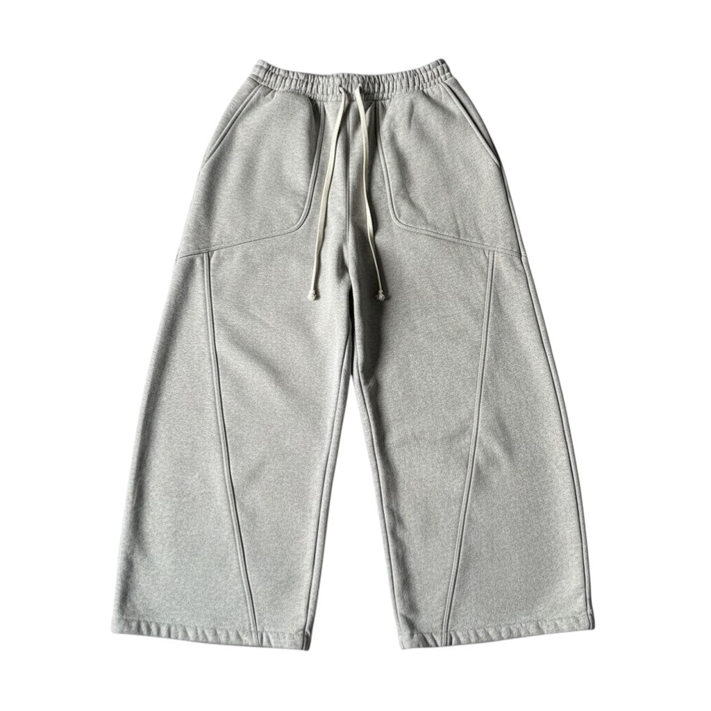 SWAGTOK gray cotton wide-leg sweatpants with drawstring waist and unique seam detailing.