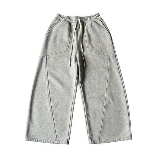 SWAGTOK gray cotton wide-leg sweatpants with drawstring waist and unique seam detailing.