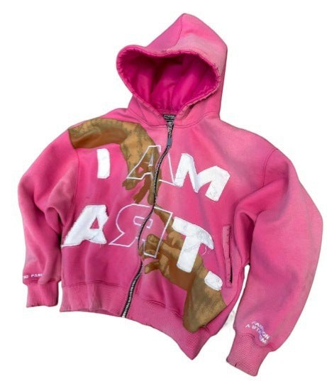 SWAGTOK pink cotton blend hooded zip-up sweatshirt with