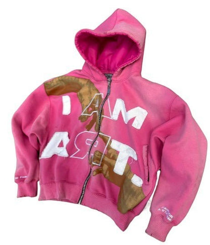 SWAGTOK pink cotton blend hooded zip-up sweatshirt with