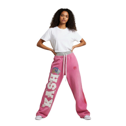SWAGTOK pink cotton blend straight leg sweatpants with