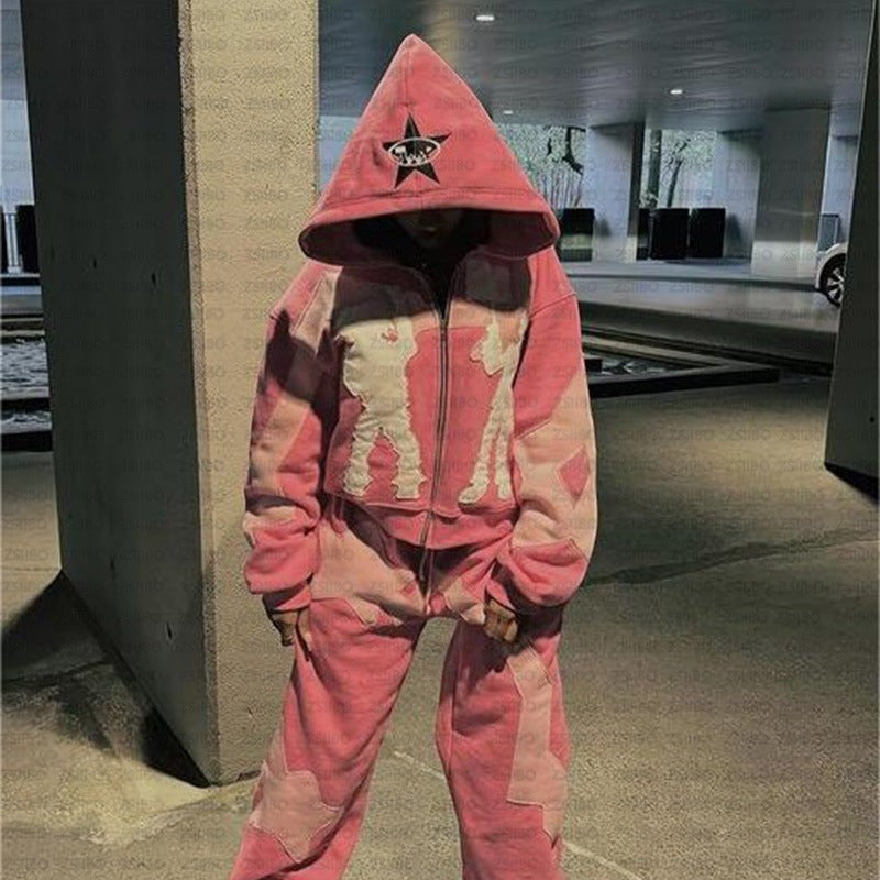 SWAGTOK pink and purple polyester zip-up hoodie with star graphic on hood and graphic print on front.