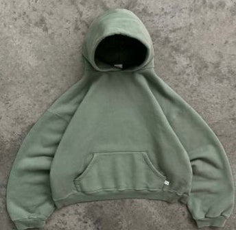 SWAGTOK women's loose fit sage green 100% cotton hooded sweatshirt with front pocket and long sleeves.