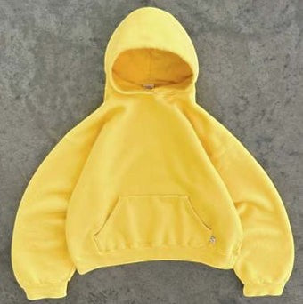SWAGTOK yellow cotton hoodie with front pocket and long sleeves, loose fit, medium length.